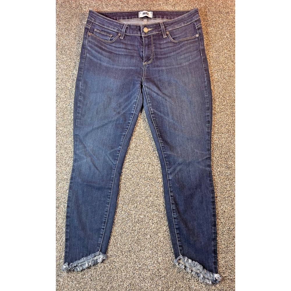 PAIGE Verdugo Ankle Jeans 31 Dark Wash Frayed Step Hem Skinny Denim Womens